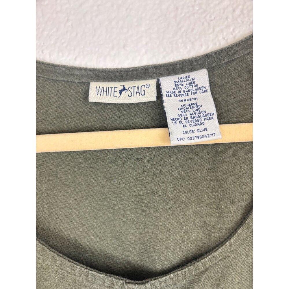 White Stag S Olive Green Linen Cotton Sleeveless Maxi Dress Boho Cottagecore - Picture 2 of 3